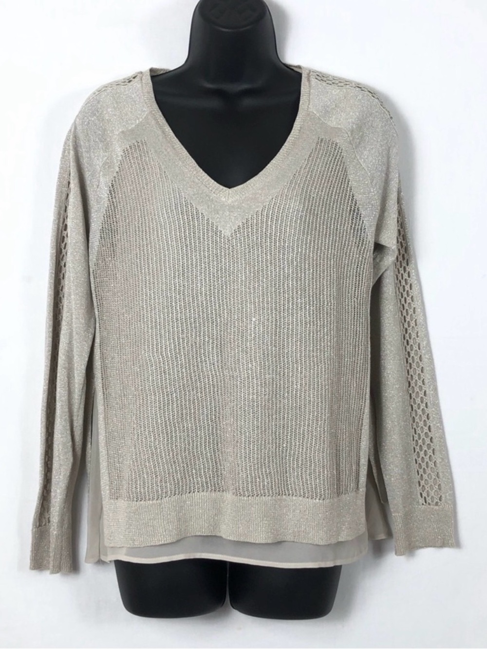 Lucky Dressy Shimmer Metallic Long Sleeve V-Neck Top